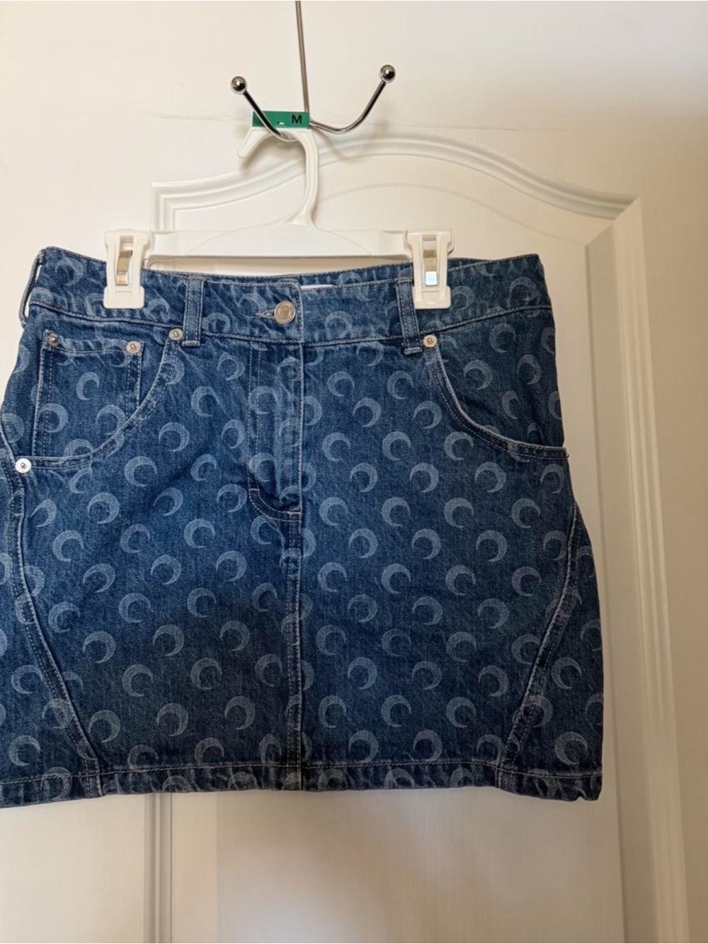 Marine Serre Denim Mini Skirt with Crescent Print - Blue